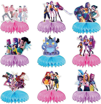 K Pop Demon Birthday Party Supplies , 9Pcs Honeycomb Centerpieces for Toy K Pop Demon Decorations, Double Sided Table Decorations Centerpieces Party.