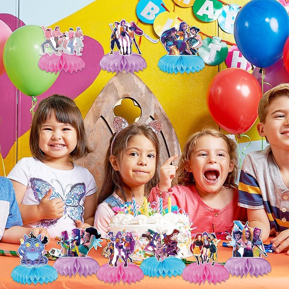 K Pop Demon Birthday Party Supplies , 9Pcs Honeycomb Centerpieces for Toy K Pop Demon Decorations, Double Sided Table Decorations Centerpieces Party.