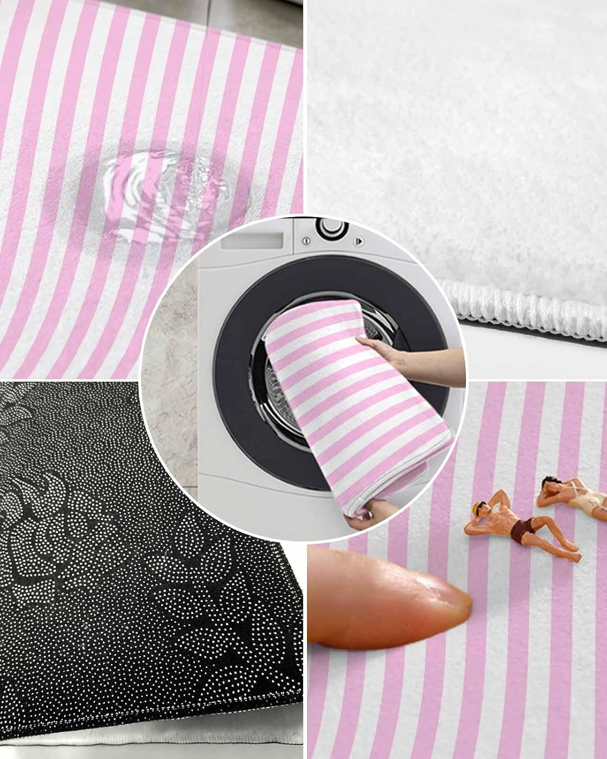 Bathroom Rug Bath Mat,Pink Stripes Minimalist Art Absorbent Non Slip Soft Microfiber Shaggy Plush Bath Rugs for Shower,Romantic Style 16"x24"