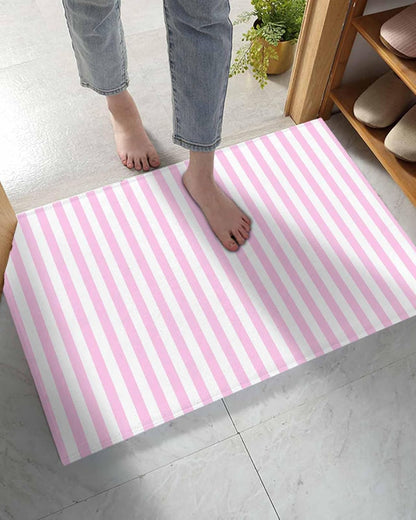 Bathroom Rug Bath Mat,Pink Stripes Minimalist Art Absorbent Non Slip Soft Microfiber Shaggy Plush Bath Rugs for Shower,Romantic Style 16"x24"