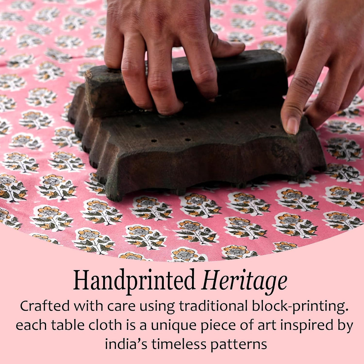 CPC Tablecloth 100% Cotton 60x90 Inch Indian Block Print Rectangle Table Cover, Washable Table Cloth for Weddings, Spring/Summer, Barbeque - Poppy Pink