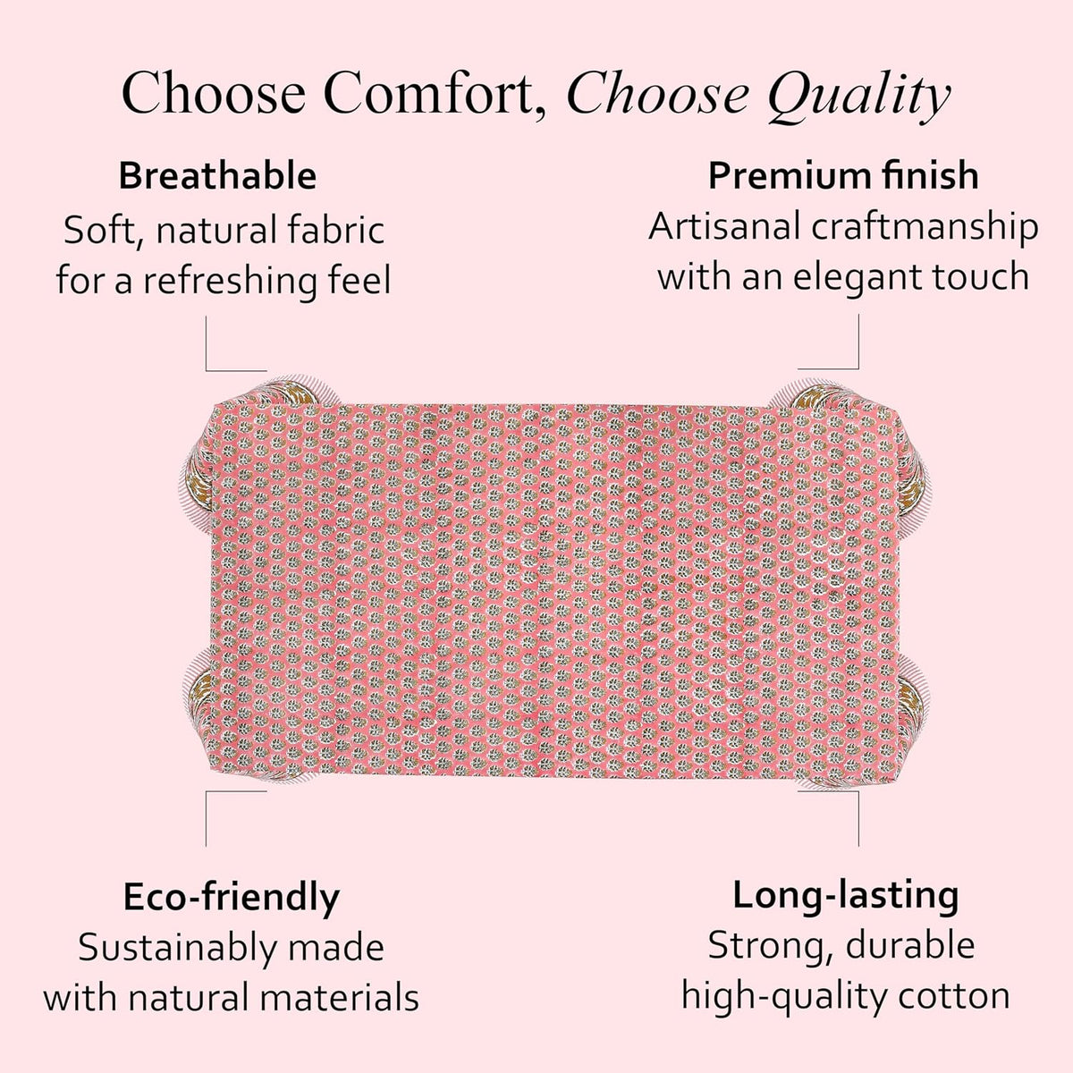 CPC Tablecloth 100% Cotton 60x90 Inch Indian Block Print Rectangle Table Cover, Washable Table Cloth for Weddings, Spring/Summer, Barbeque - Poppy Pink