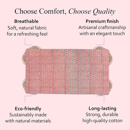 CPC Tablecloth 100% Cotton 60x90 Inch Indian Block Print Rectangle Table Cover, Washable Table Cloth for Weddings, Spring/Summer, Barbeque - Poppy Pink