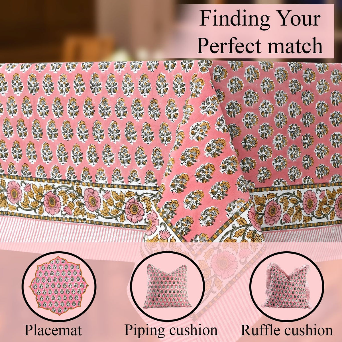 CPC Tablecloth 100% Cotton 60x90 Inch Indian Block Print Rectangle Table Cover, Washable Table Cloth for Weddings, Spring/Summer, Barbeque - Poppy Pink