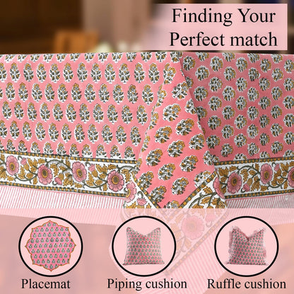 CPC Tablecloth 100% Cotton 60x90 Inch Indian Block Print Rectangle Table Cover, Washable Table Cloth for Weddings, Spring/Summer, Barbeque - Poppy Pink