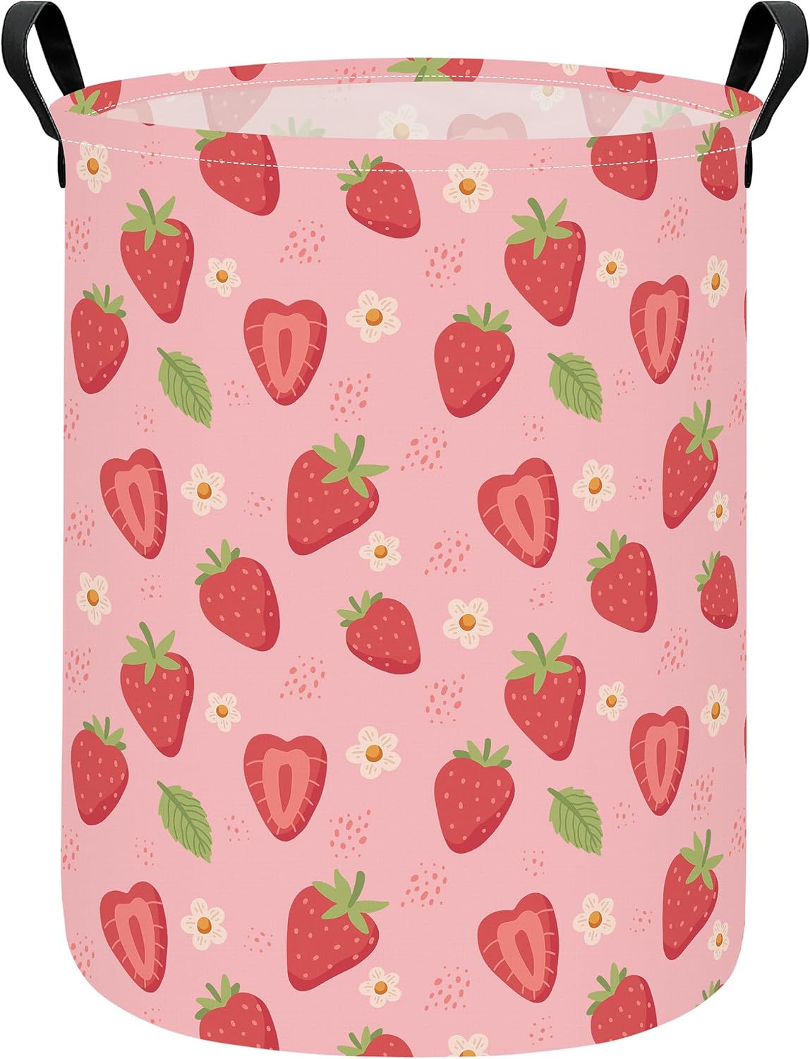 Round Laundry Basket Collapsible Storage Hamper Flower Strawberry