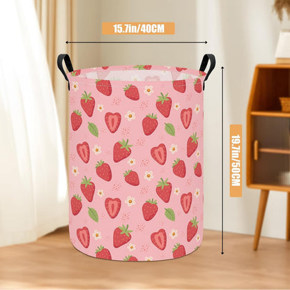 Round Laundry Basket Collapsible Storage Hamper Flower Strawberry