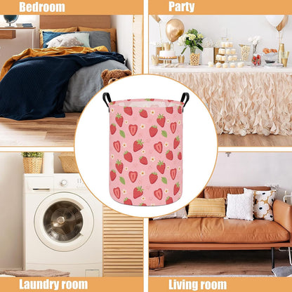 Round Laundry Basket Collapsible Storage Hamper Flower Strawberry