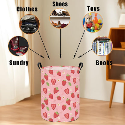 Round Laundry Basket Collapsible Storage Hamper Flower Strawberry