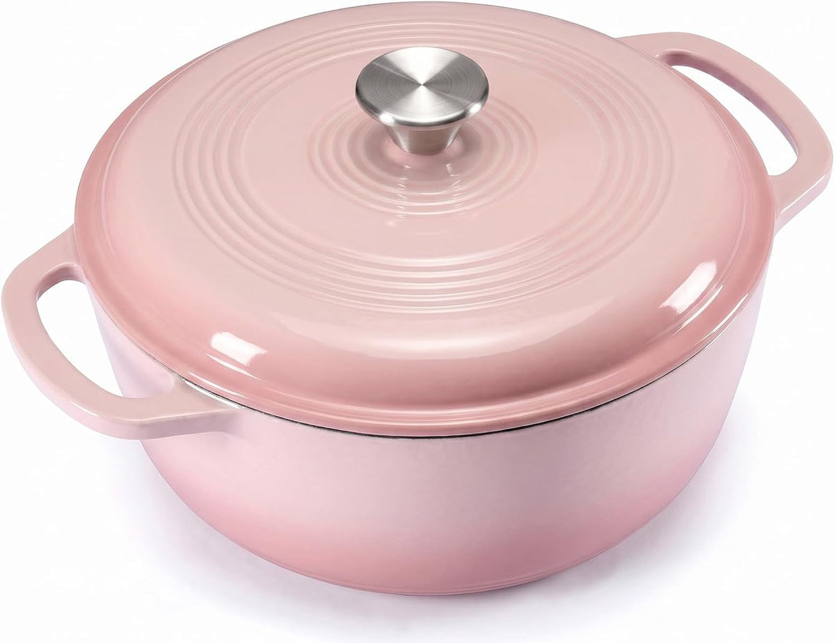 6 Qt Enameled Cast Iron Dutch Oven Pot with Lid, Pink