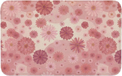 Pink Flowers Bath Mat Non-Slip Soft Microfiber Bathroom Rugs Washable Bathmat, Carpet Rug Entryway Daisy Floral Decor for Tub Shower Room Floor, 31.5x20 Mat