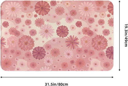 Pink Flowers Bath Mat Non-Slip Soft Microfiber Bathroom Rugs Washable Bathmat, Carpet Rug Entryway Daisy Floral Decor for Tub Shower Room Floor, 31.5x20 Mat