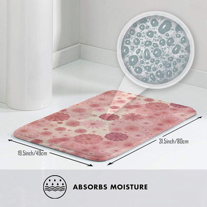 Pink Flowers Bath Mat Non-Slip Soft Microfiber Bathroom Rugs Washable Bathmat, Carpet Rug Entryway Daisy Floral Decor for Tub Shower Room Floor, 31.5x20 Mat