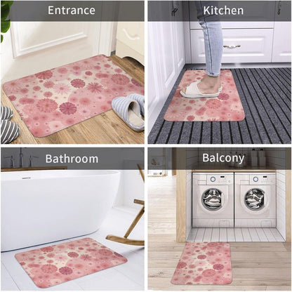 Pink Flowers Bath Mat Non-Slip Soft Microfiber Bathroom Rugs Washable Bathmat, Carpet Rug Entryway Daisy Floral Decor for Tub Shower Room Floor, 31.5x20 Mat