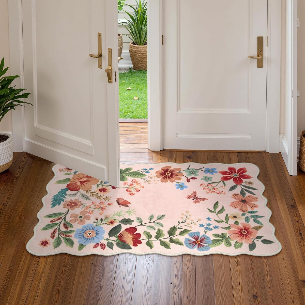 Floral Pink Rugs for Entryway, 2X3 Washable Kitchen Rug Non Slip