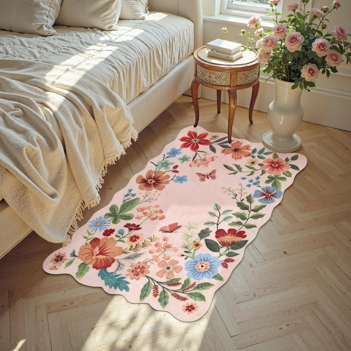 Floral Pink Rugs for Entryway, 2X3 Washable Kitchen Rug Non Slip