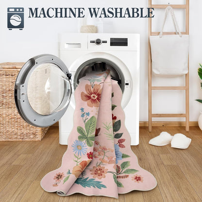 Floral Pink Rugs for Entryway, 2X3 Washable Kitchen Rug Non Slip