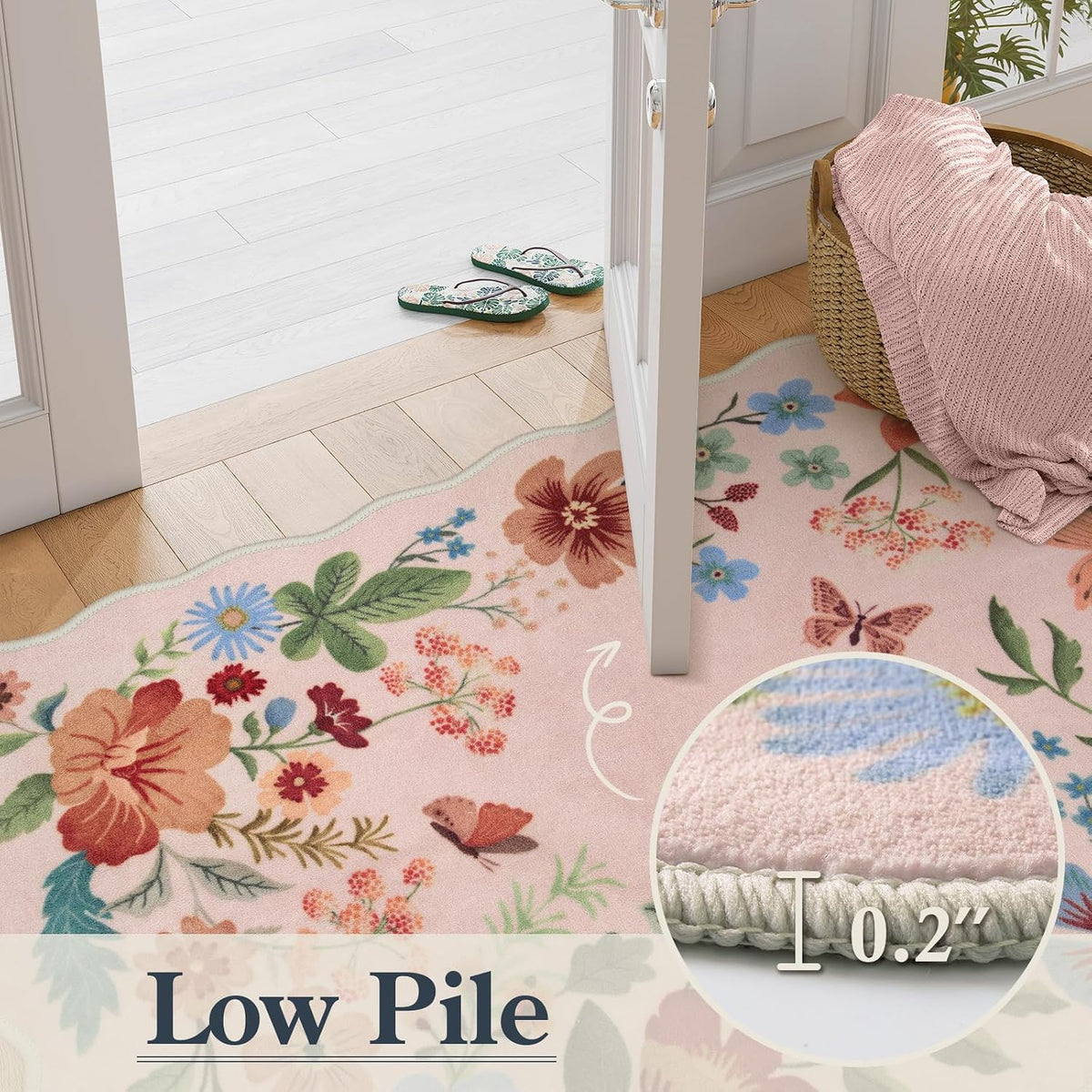 Floral Pink Rugs for Entryway, 2X3 Washable Kitchen Rug Non Slip