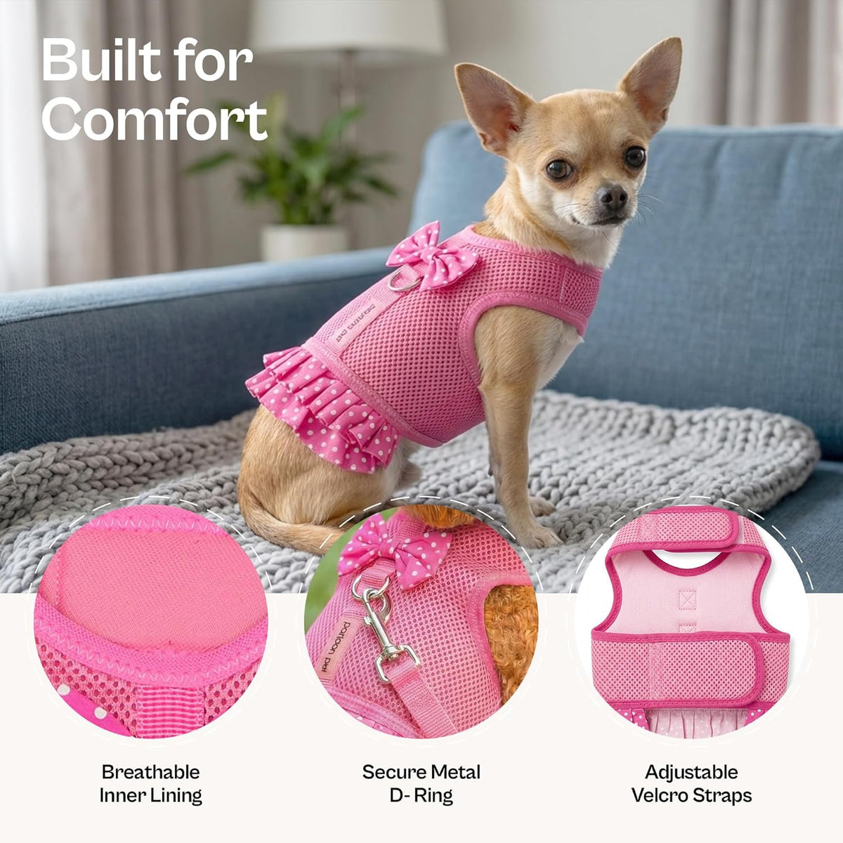 Step in Dog Harness - 100% Mesh Fabric Pink Girl Dog Harnesses - Soft Fully Padded, No Pull Dog Vest Harness Dress - Puppy Harness - Dog Harness Large Sized Dog - XL