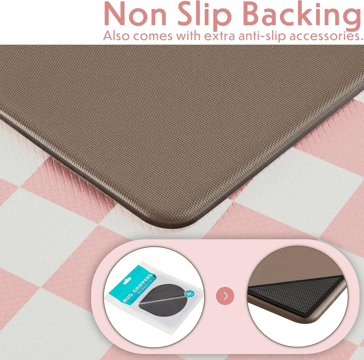 Pink Checkered Kitchen Mats for Floor Set of 2, 2 Pcs Cushioned Non Slip Runner Rugs for Kitchen/Sink/Laundry, Comfort Aesthetic Cute Anti-Fatigue Foam Floor Mat 17.3"x29.5"+17.3"x47.2"