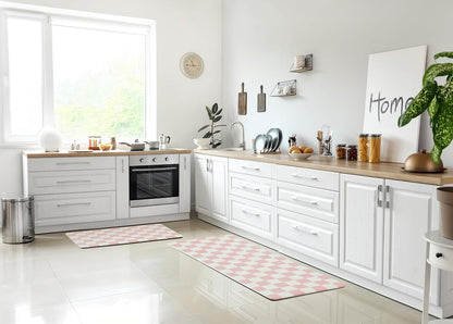 Pink Checkered Kitchen Mats for Floor Set of 2, 2 Pcs Cushioned Non Slip Runner Rugs for Kitchen/Sink/Laundry, Comfort Aesthetic Cute Anti-Fatigue Foam Floor Mat 17.3"x29.5"+17.3"x47.2"