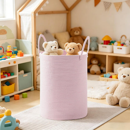 53L Tall Cotton Rope Laundry Basket with Handles, Pink