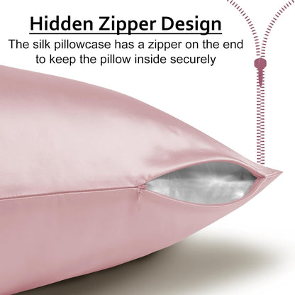 21 Momme 100% Mulberry Silk Pillow Case Standard 20x26, Soft Pink