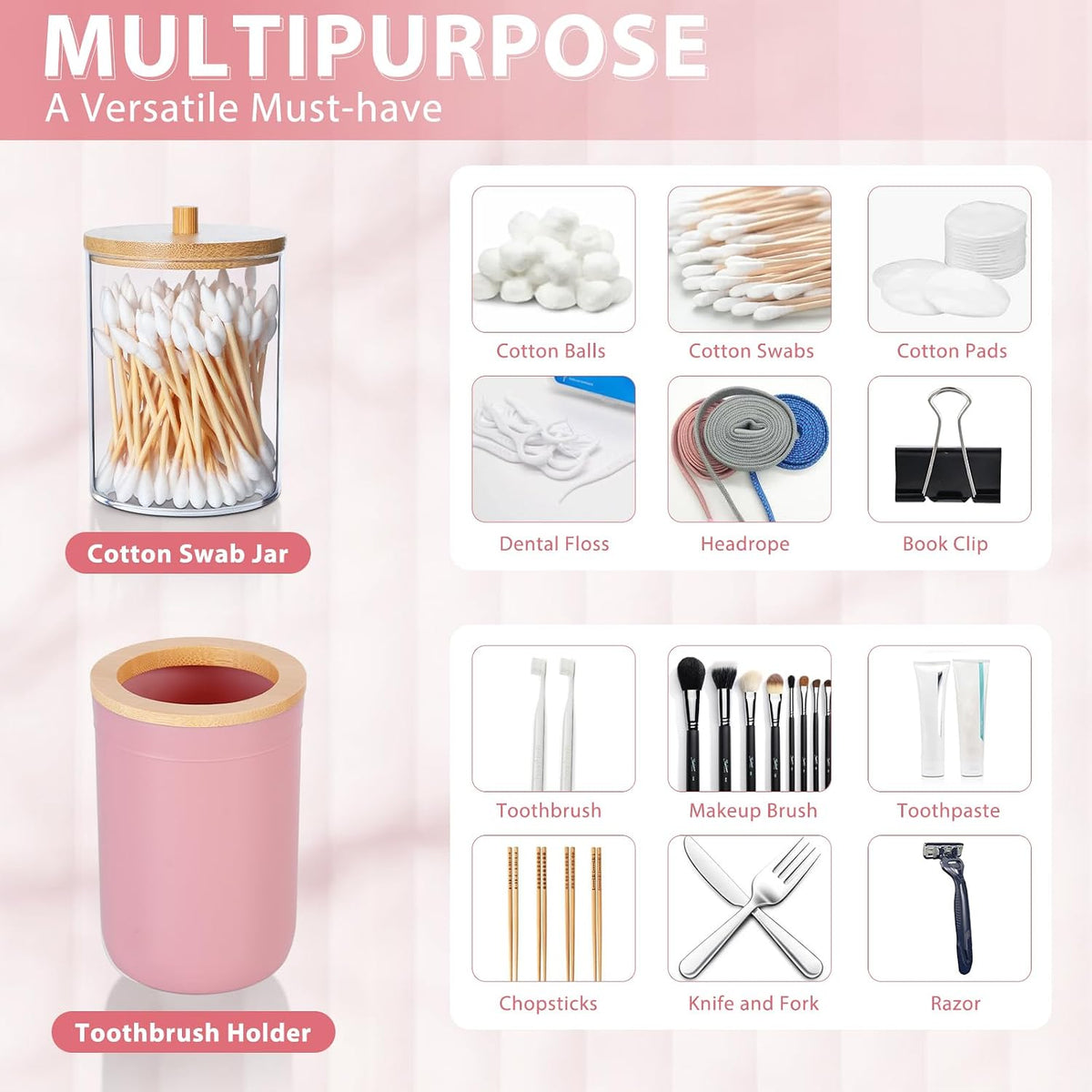 iMucci Bathroom Accessories Set 5Piece Pink Bathroom Sets, Toothbrush Holder, Toothbrush Cup, Lotion Soap Dispenser, Soap Dish and Qtip Holder Bathroom Decor