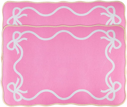 2Pcs Pink Bow Bathmat Rug Cute Bow Bathroom Mat 23.03x14.96x0.16 Inch Polyester Non-Slip Bath Mat Soft Absorbent Bows Carpet for Floor Shower Apartment