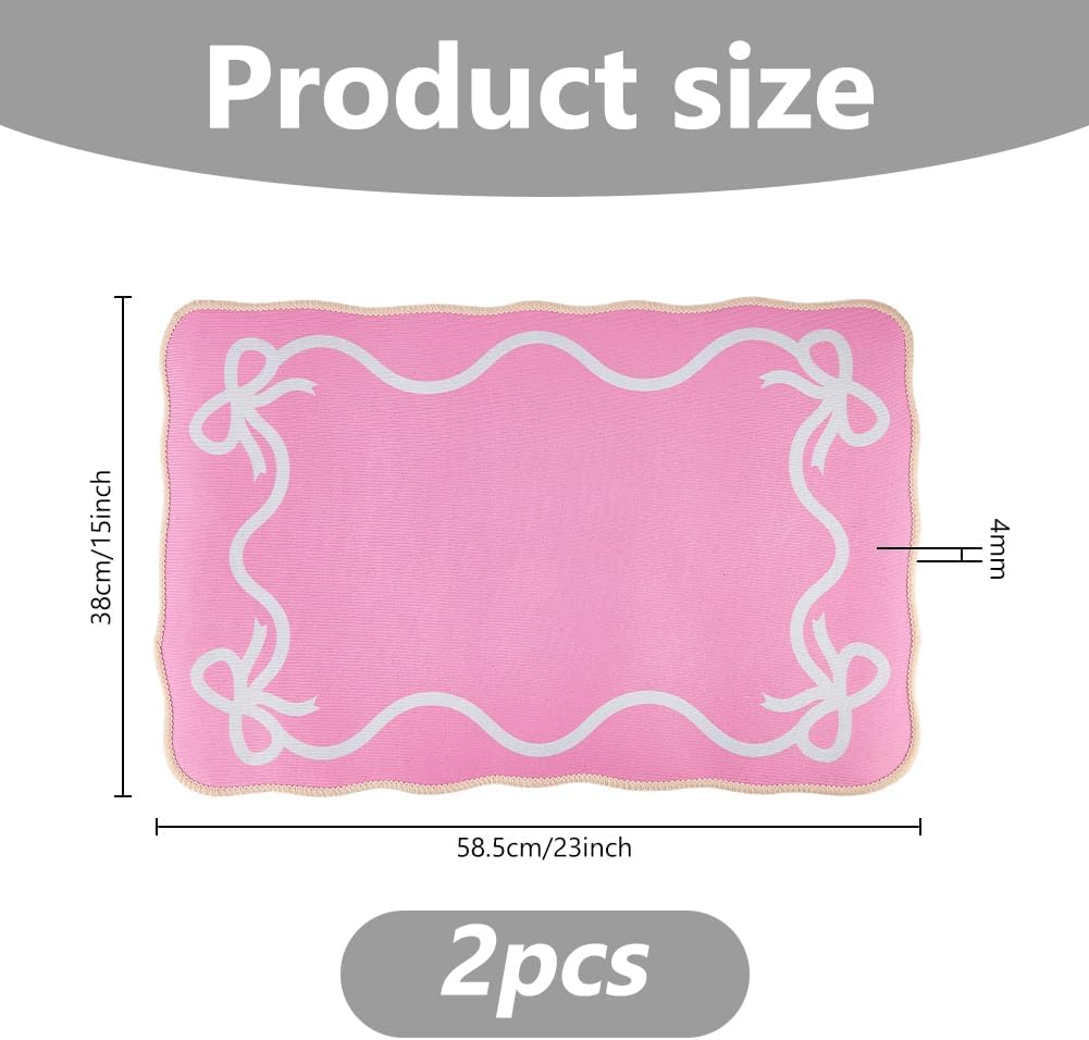 2Pcs Pink Bow Bathmat Rug Cute Bow Bathroom Mat 23.03x14.96x0.16 Inch Polyester Non-Slip Bath Mat Soft Absorbent Bows Carpet for Floor Shower Apartment