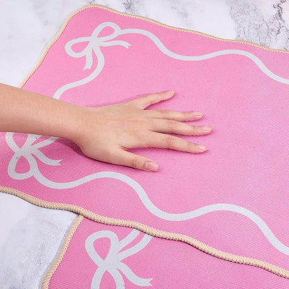 2Pcs Pink Bow Bathmat Rug Cute Bow Bathroom Mat 23.03x14.96x0.16 Inch Polyester Non-Slip Bath Mat Soft Absorbent Bows Carpet for Floor Shower Apartment