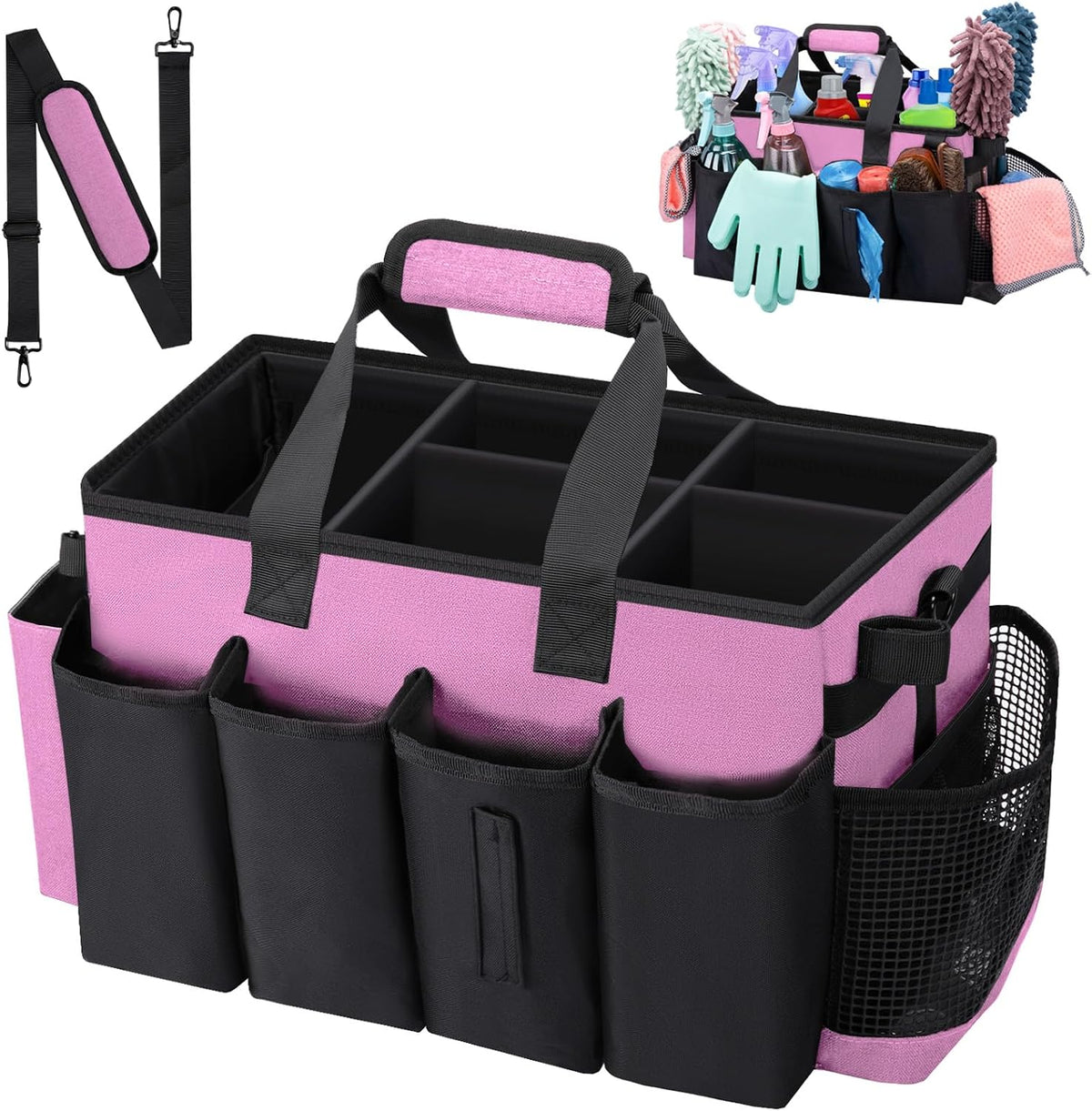 Wearable Large Cleaning Caddy Bag for Housekeepers (Pink)