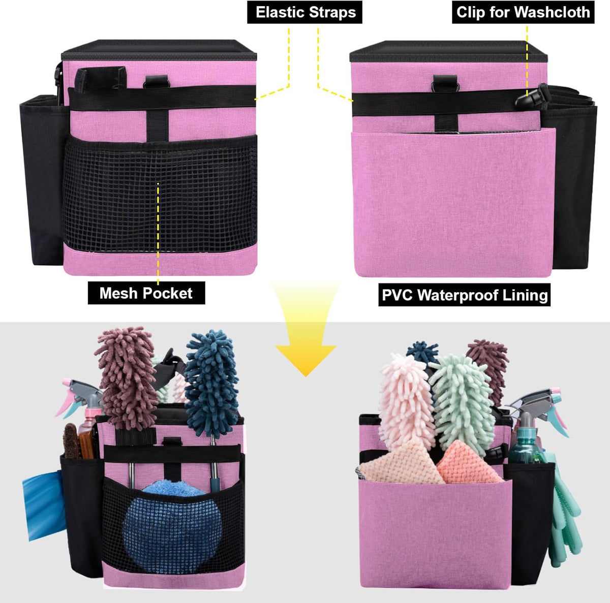 Wearable Large Cleaning Caddy Bag for Housekeepers (Pink)