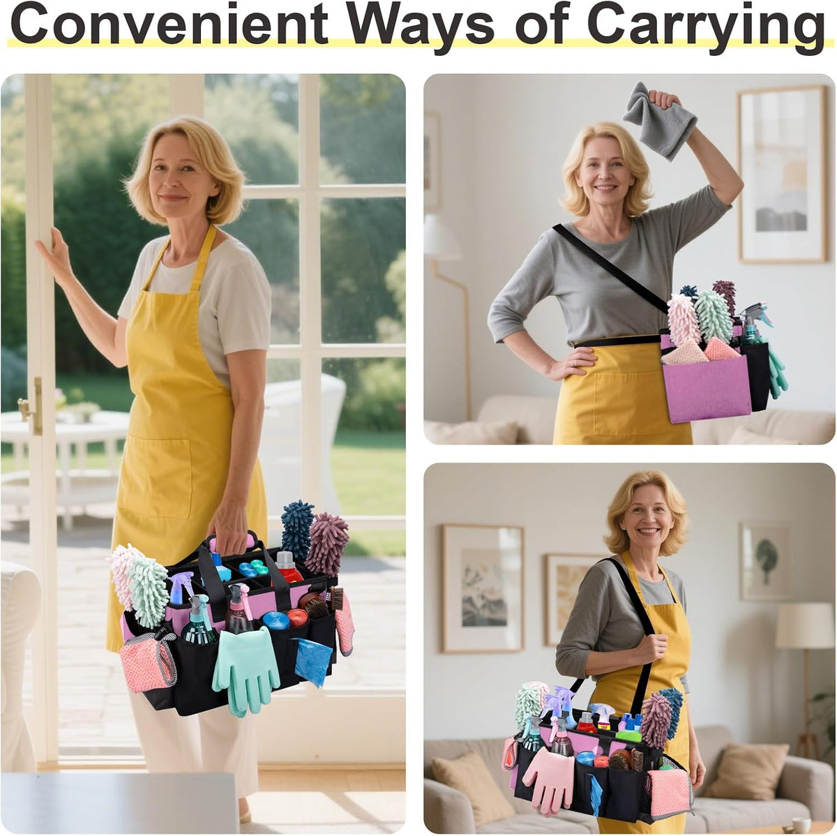 Wearable Large Cleaning Caddy Bag for Housekeepers (Pink)