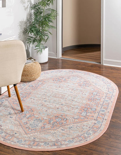 Whitney Collection Area Rug - Milano (5' 3" x 8' Oval, Powder Pink/ Blue)
