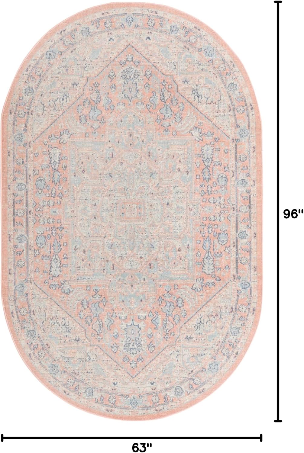 Whitney Collection Area Rug - Milano (5' 3" x 8' Oval, Powder Pink/ Blue)