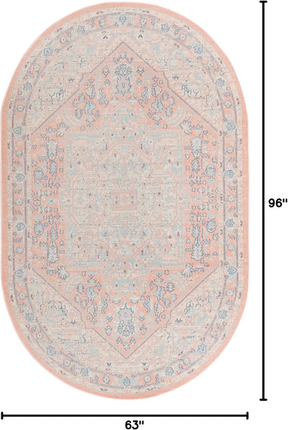 Whitney Collection Area Rug - Milano (5' 3" x 8' Oval, Powder Pink/ Blue)