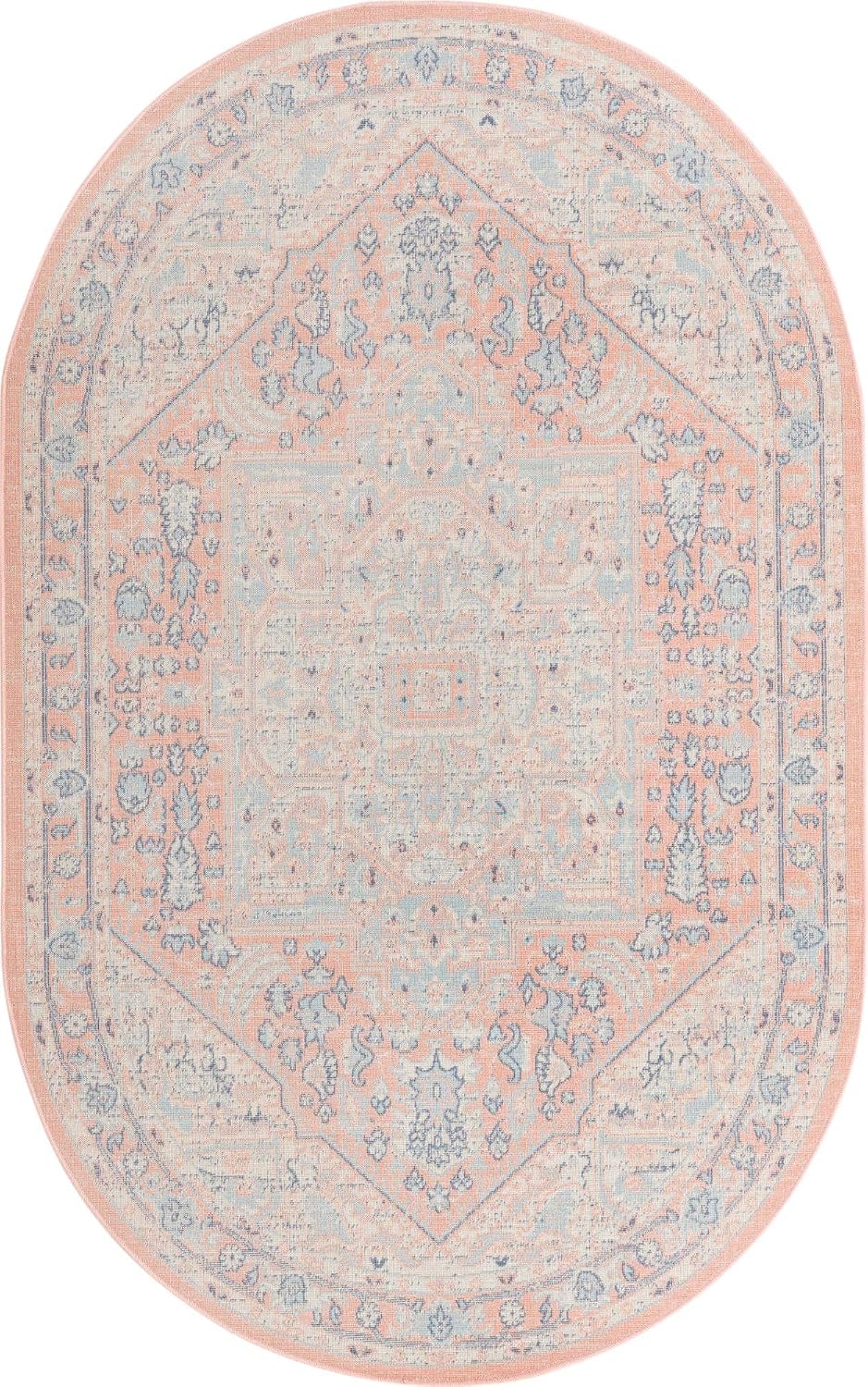 Whitney Collection Area Rug - Milano (5' 3" x 8' Oval, Powder Pink/ Blue)