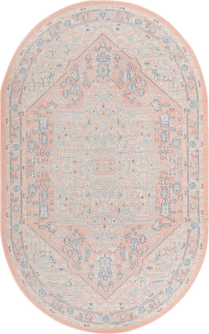 Whitney Collection Area Rug - Milano (5' 3" x 8' Oval, Powder Pink/ Blue)