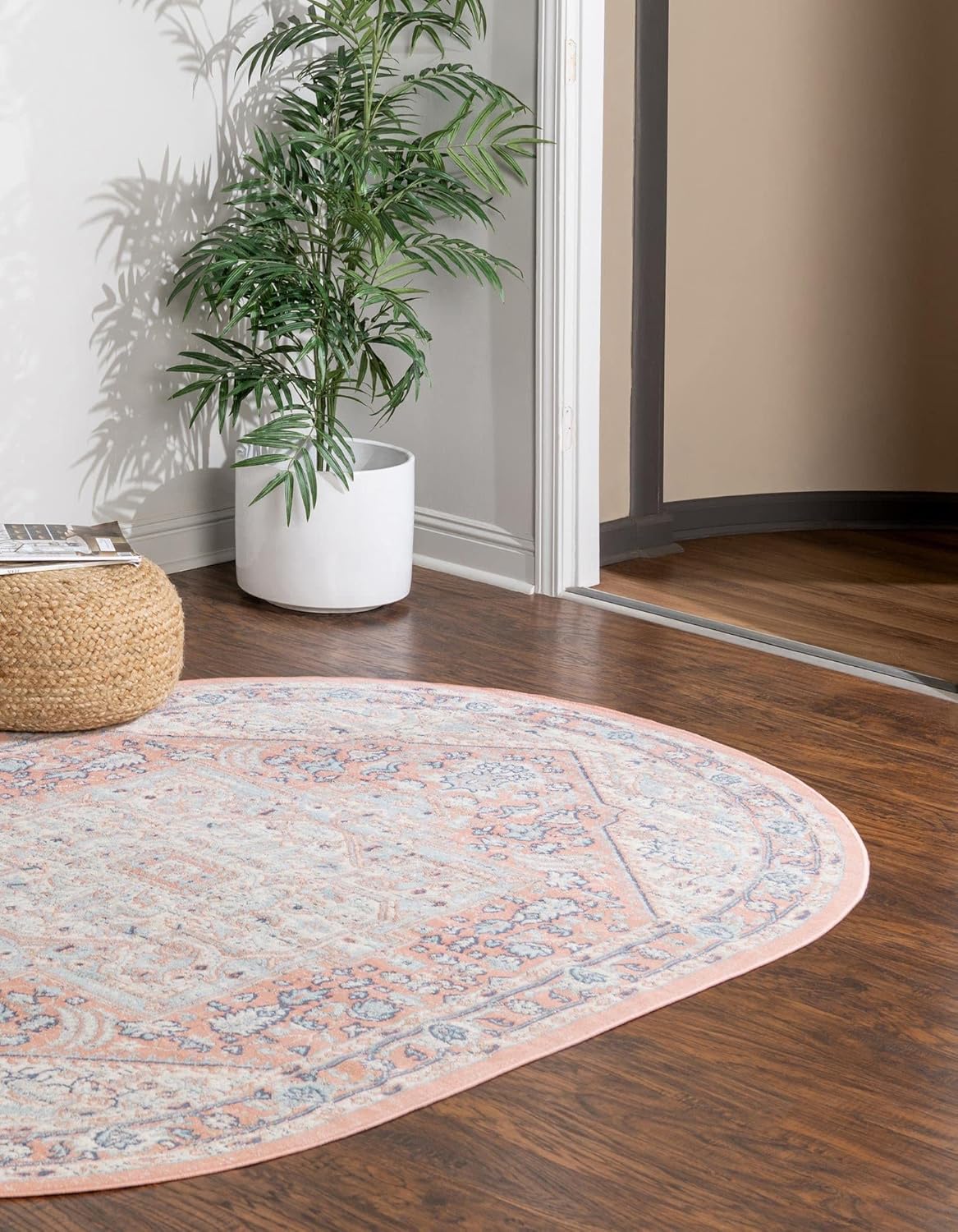 Whitney Collection Area Rug - Milano (5' 3" x 8' Oval, Powder Pink/ Blue)