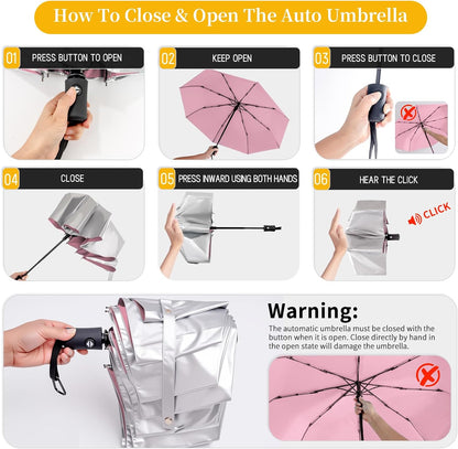 UPF 50+ UV Umbrellas for Sun Protection 41 Inch,Large Automatic Umbrellas for Rain Windproof, Compact Folding UV Blocking for Beach, Golf, Hiking & Daily Use