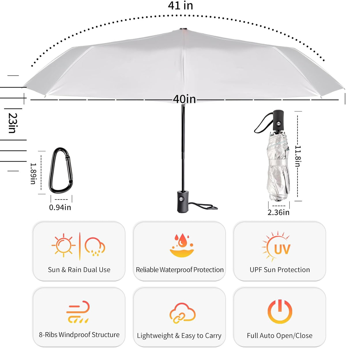 UPF 50+ UV Umbrellas for Sun Protection 41 Inch,Large Automatic Umbrellas for Rain Windproof, Compact Folding UV Blocking for Beach, Golf, Hiking & Daily Use