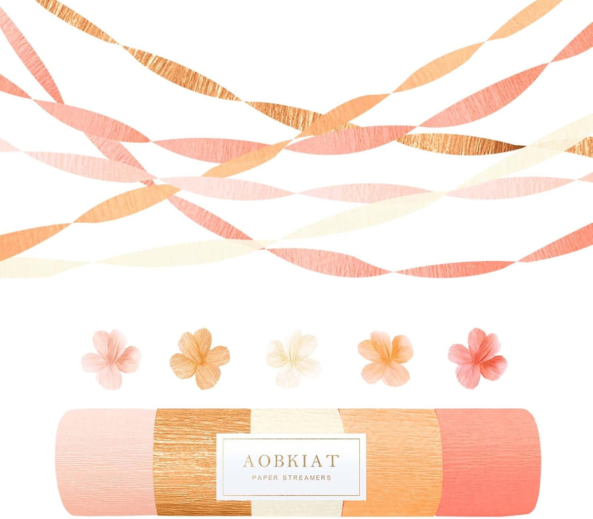 Streamers Party Decorations,5 Rolls Pastel Pink Gold Orange Color