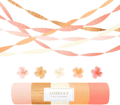 Streamers Party Decorations,5 Rolls Pastel Pink Gold Orange Color