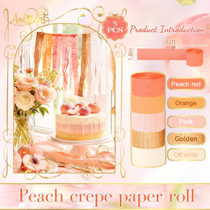 Streamers Party Decorations,5 Rolls Pastel Pink Gold Orange Color