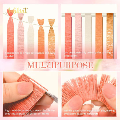 Streamers Party Decorations,5 Rolls Pastel Pink Gold Orange Color
