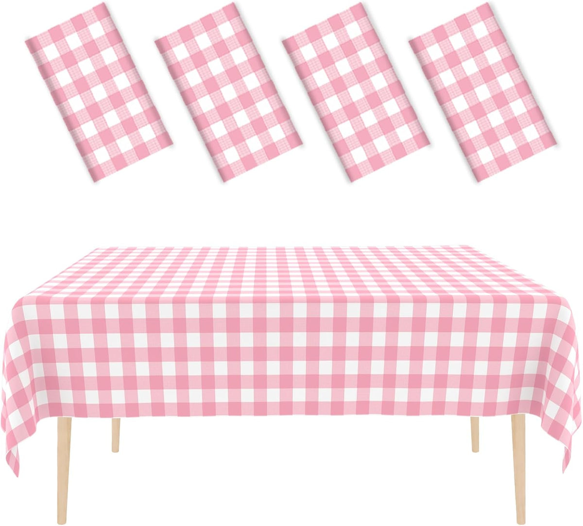 4 Pack Pink and White Checkered Tablecloth Pink Checkered Flag Tablecloth, Disposable Plastic Gingham Table Cover for Parties, Race Car Birthday Party, Birthday, Outdoor Picnic, 54 × 108 Inch