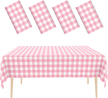 4 Pack Pink and White Checkered Tablecloth Pink Checkered Flag Tablecloth, Disposable Plastic Gingham Table Cover for Parties, Race Car Birthday Party, Birthday, Outdoor Picnic, 54 × 108 Inch