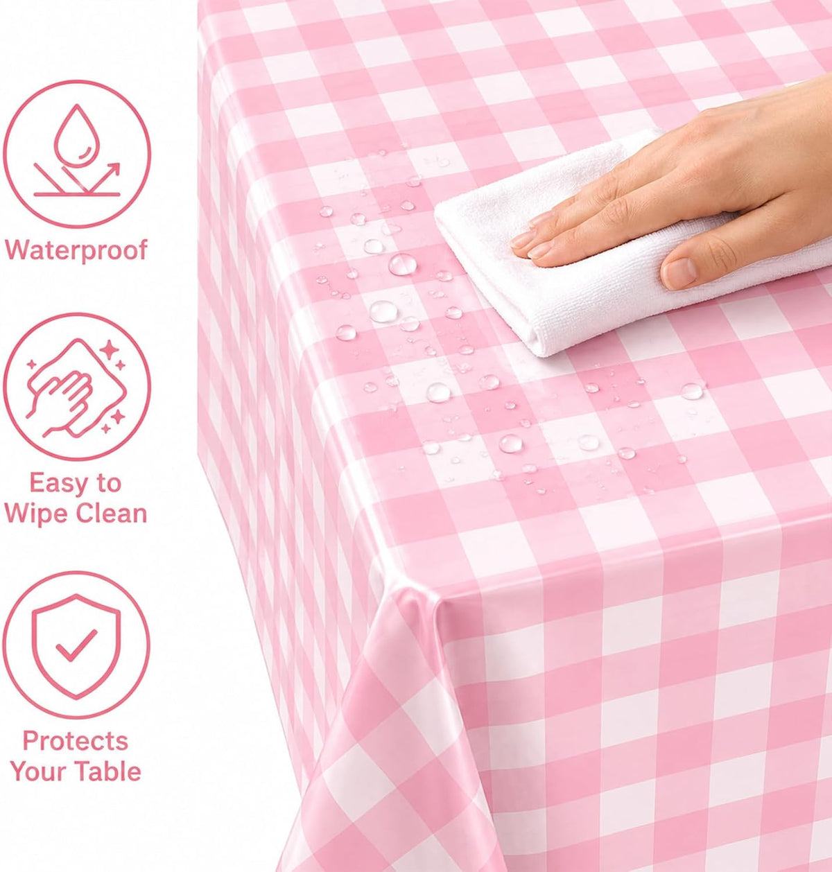 4 Pack Pink and White Checkered Tablecloth Pink Checkered Flag Tablecloth, Disposable Plastic Gingham Table Cover for Parties, Race Car Birthday Party, Birthday, Outdoor Picnic, 54 × 108 Inch