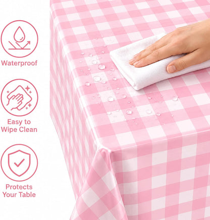 4 Pack Pink and White Checkered Tablecloth Pink Checkered Flag Tablecloth, Disposable Plastic Gingham Table Cover for Parties, Race Car Birthday Party, Birthday, Outdoor Picnic, 54 × 108 Inch